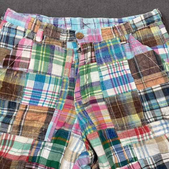 Mens Patchwork Plaid Reversible Shorts Size 32 Multicolor Casual Summer Wear - Picture 2 of 9